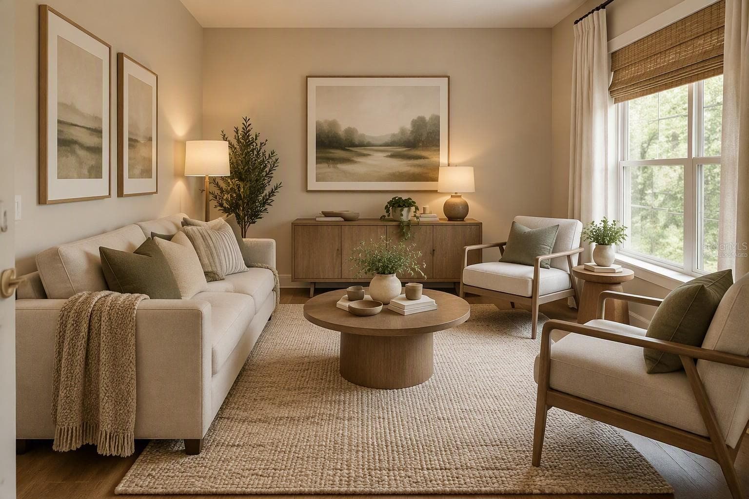 Virtually staged designer living room - 5912 33RD DR E, PALMETTO