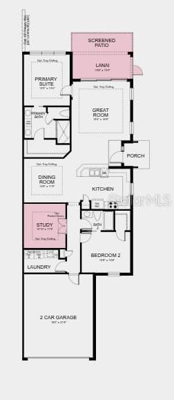 Floor Plan ~ Additional Highlights Include: impact windows, tray ceiling pkg, double pocket doors at study, 8' interior doors, garden fence, and pre-plumb for future sink at laundry - 14714 ORRIETO PL, BRADENTON