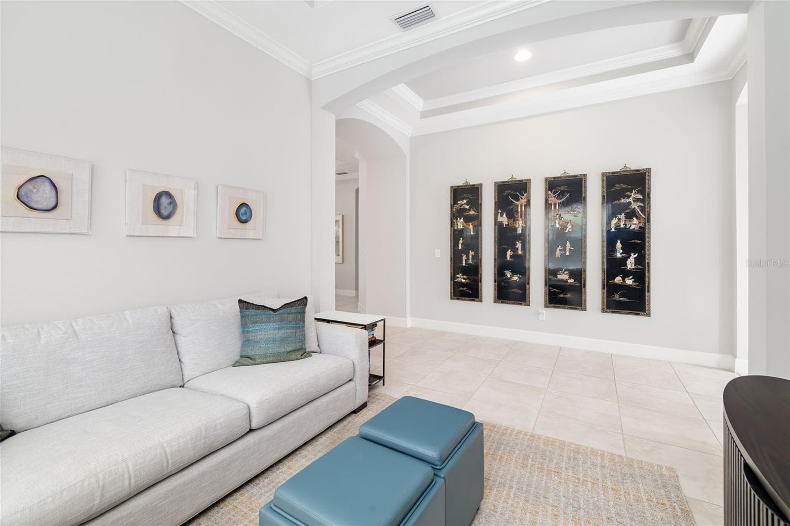 View from the den/flex space to the hall. This spa can be used as an office, dining room, or enclosed as a 4th room for guests - 12807 SORRENTO WAY, BRADENTON