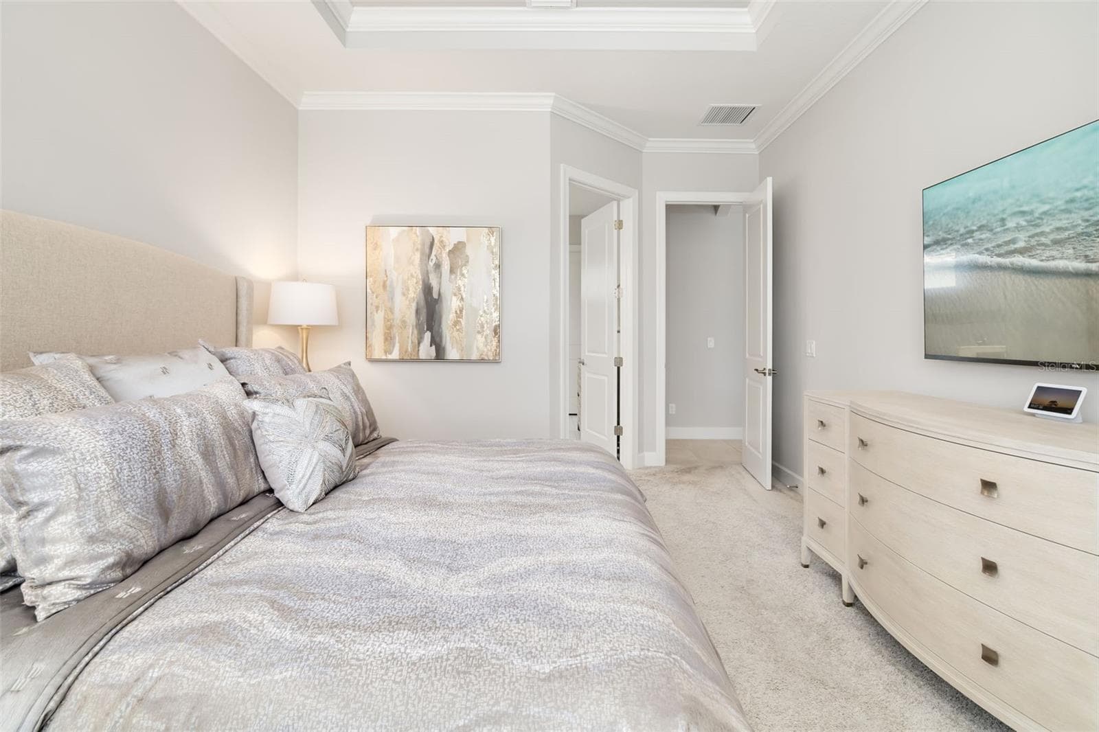 View of the entrance to the primary bedroom and the entrance to the enView of the entrance to the primary bedroom and location of the door to the priary bath - 12807 SORRENTO WAY, BRADENTON