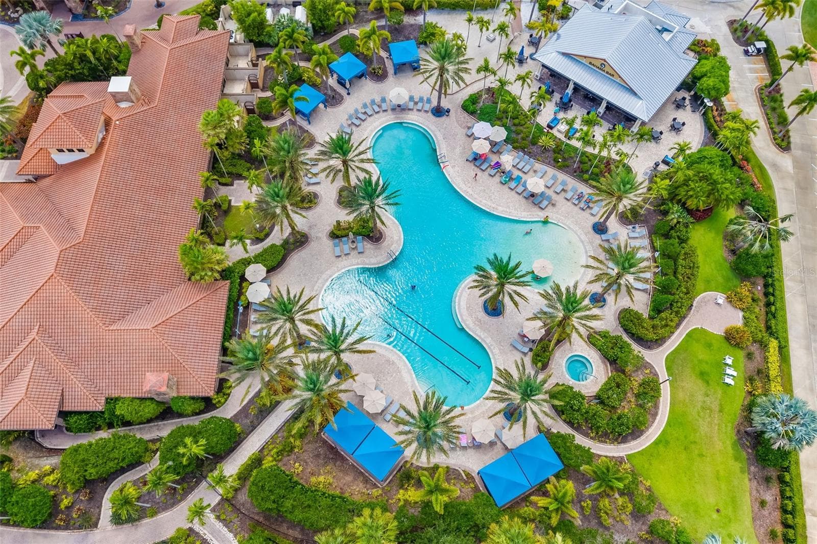 Aerial view of the Wellness Center, pool and the Bahama Bar - 12807 SORRENTO WAY, BRADENTON