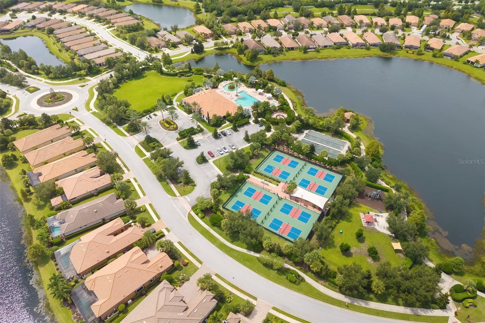 Aerial view of the Amenity Center and pickelball courts - 12807 SORRENTO WAY, BRADENTON