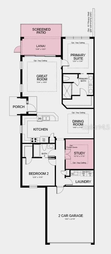 Floor Plan ~ Additional Highlights Include: tray ceiling package, double pocket doors at study, 8' interior doors, whole house impact windows, and pre-plumb and install laundry sink and faucet at laundry room. - 3135 TORTA CT, BRADENTON
