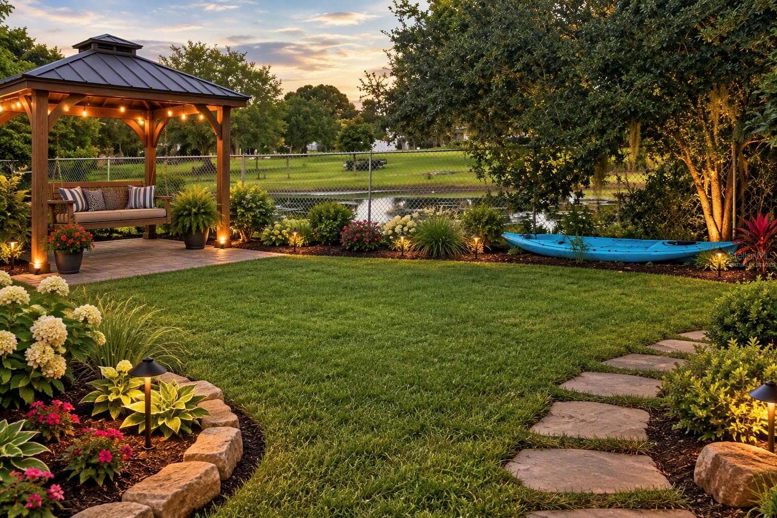 Virtually staged backyard view of pond - 5912 33RD DR E, PALMETTO