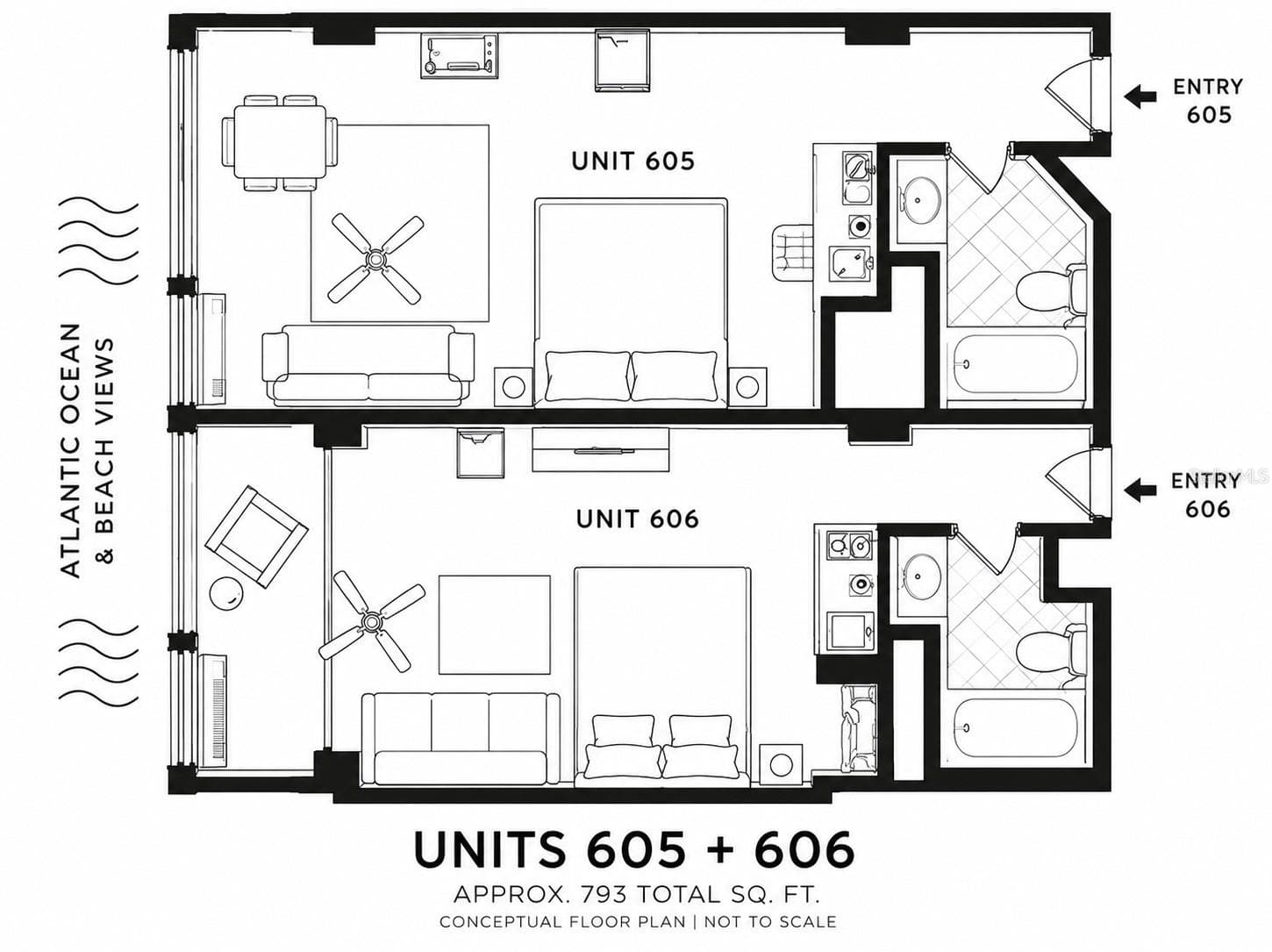 Layout of both Units - 1909 S ATLANTIC AVE #605, DAYTONA BEACH
