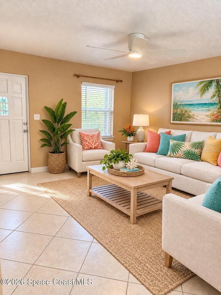 Virtually Staged Living Room - 236 WOODLAND AVE #1, COCOA BEACH