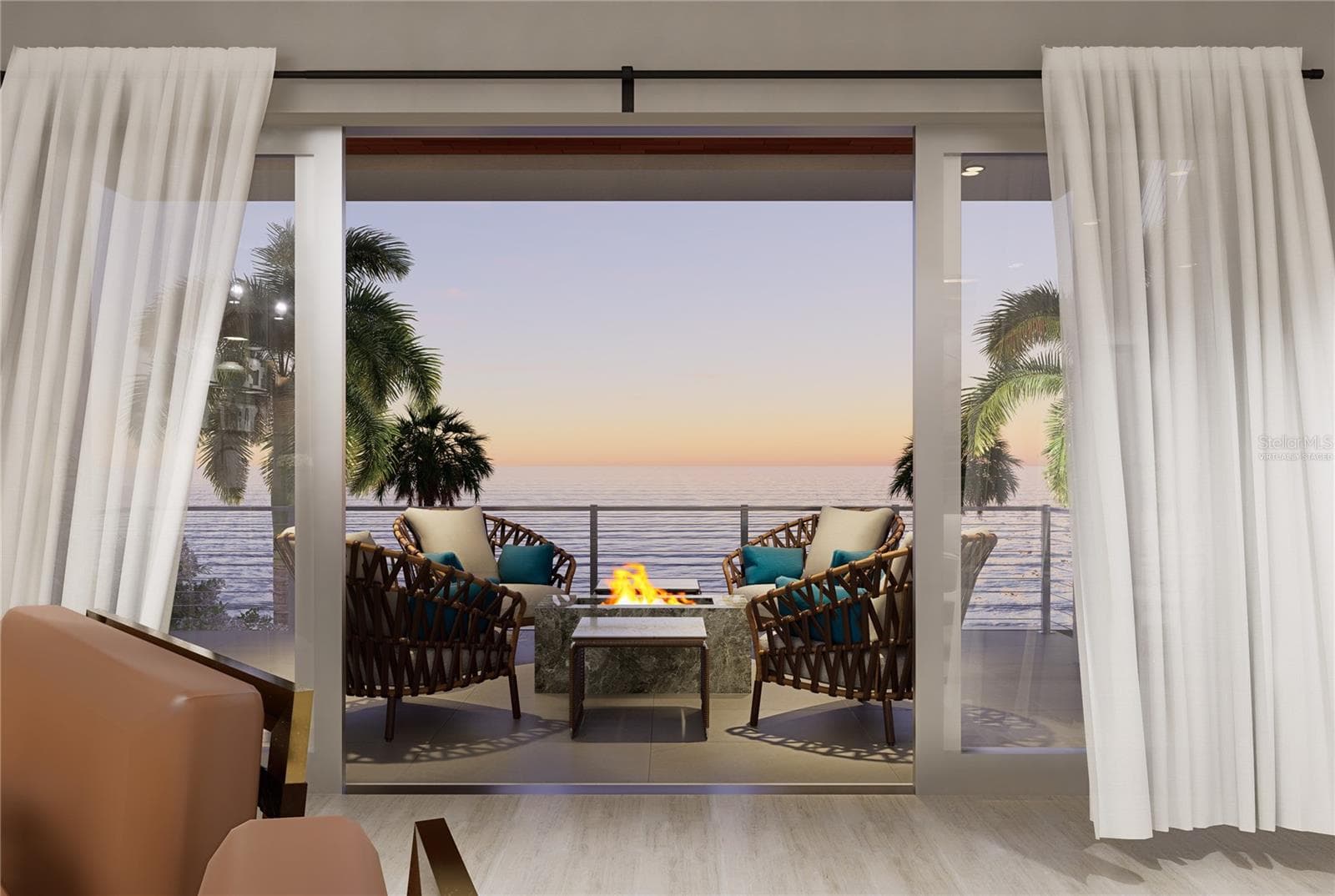 Balcony at dusk- Virtually Staged - 6608 S ATLANTIC AVE, NEW SMYRNA BEACH