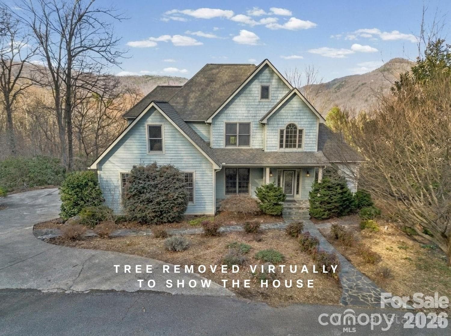 Tree virtually removed to show off the house - 308 Bluebird Road, Lake Lure