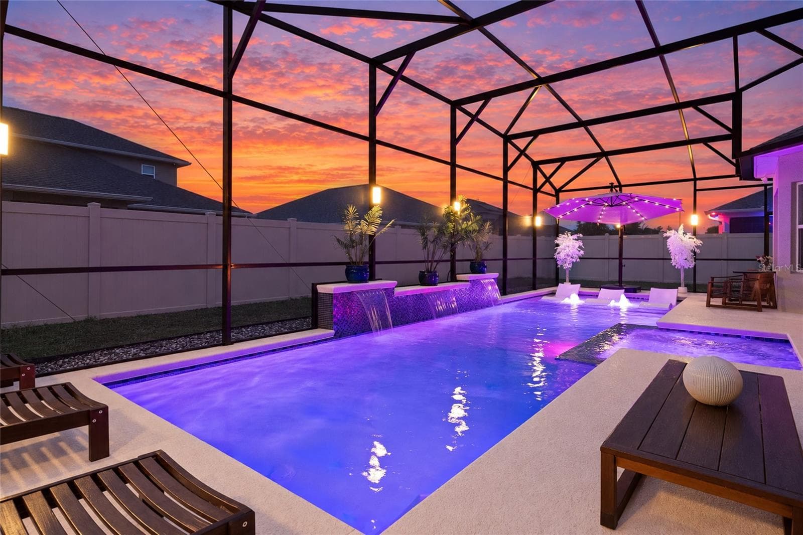 Virtually Enhanced Sunset - Pool Lights & Waterfall - 489 AVILA PL, HOWEY IN THE HILLS