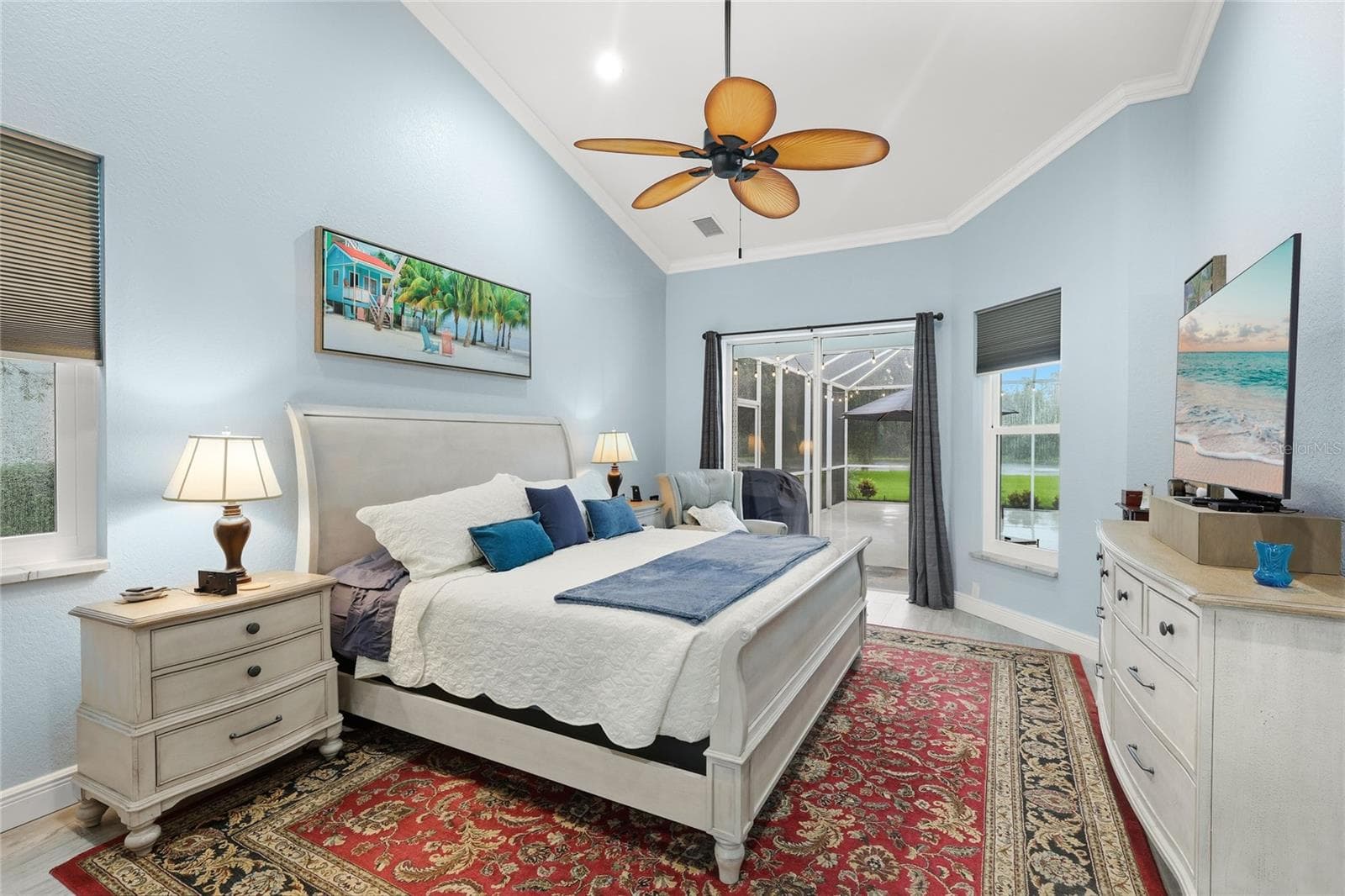 Poolside primary suite with high ceilings and crown molding - 3306 LITTLE COUNTRY RD, PARRISH