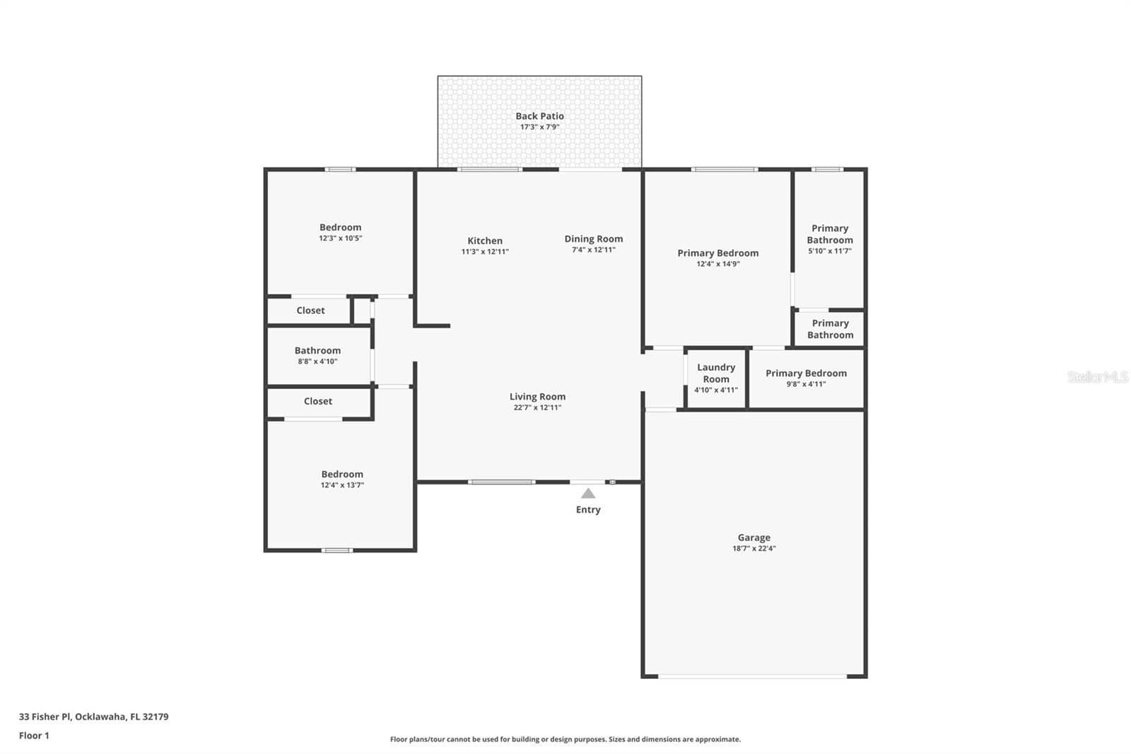 Design purposes, sizes and dimensions are approximate. - 33 FISHER PL, OCKLAWAHA