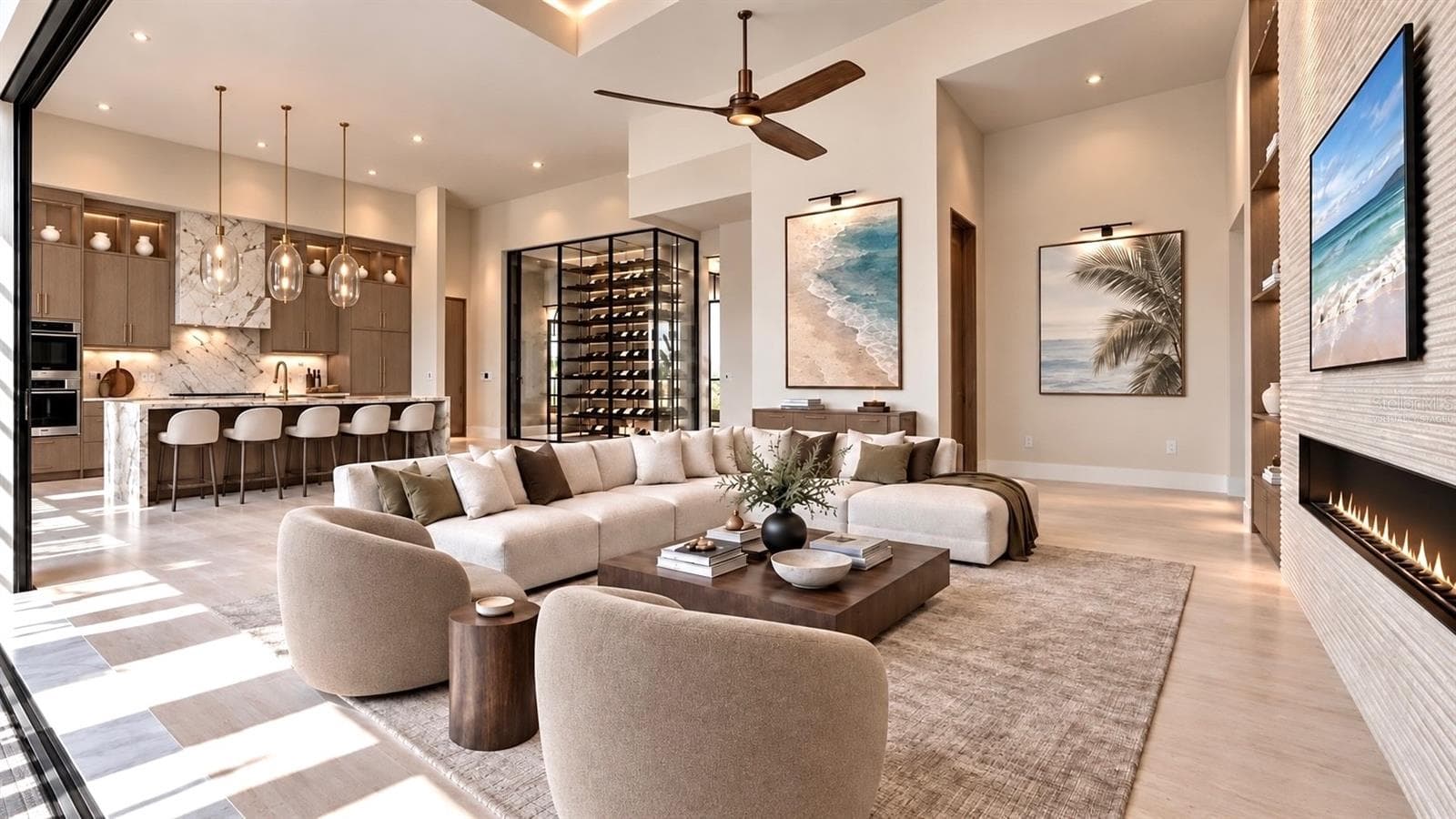 Living room and kitchen. Virtually staged. - 3441 GULFMEAD DR, SARASOTA