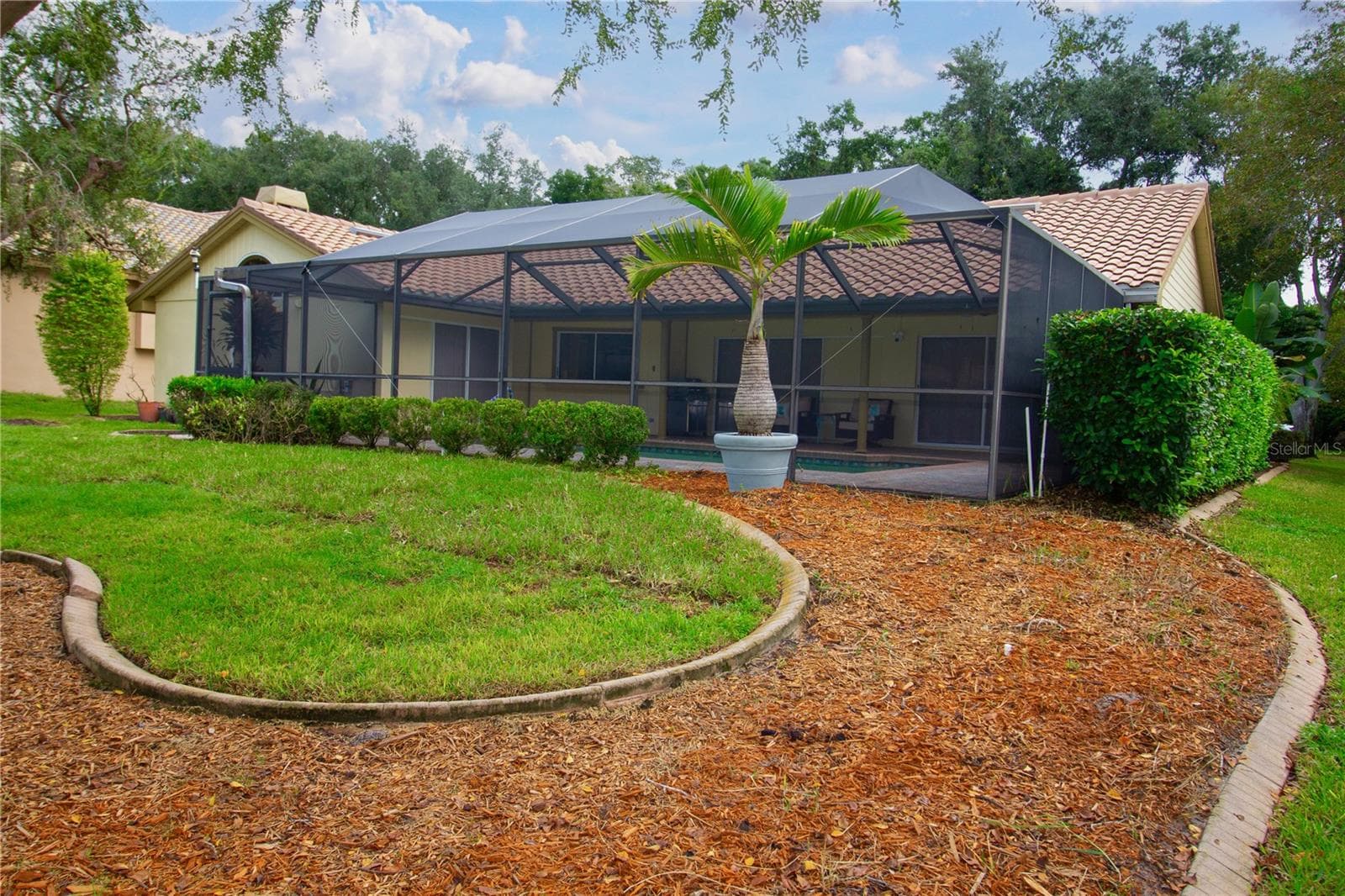 EXTERIOR REAR VIEW OF POOL AREA - 2194 PINNACLE CIR N, PALM HARBOR