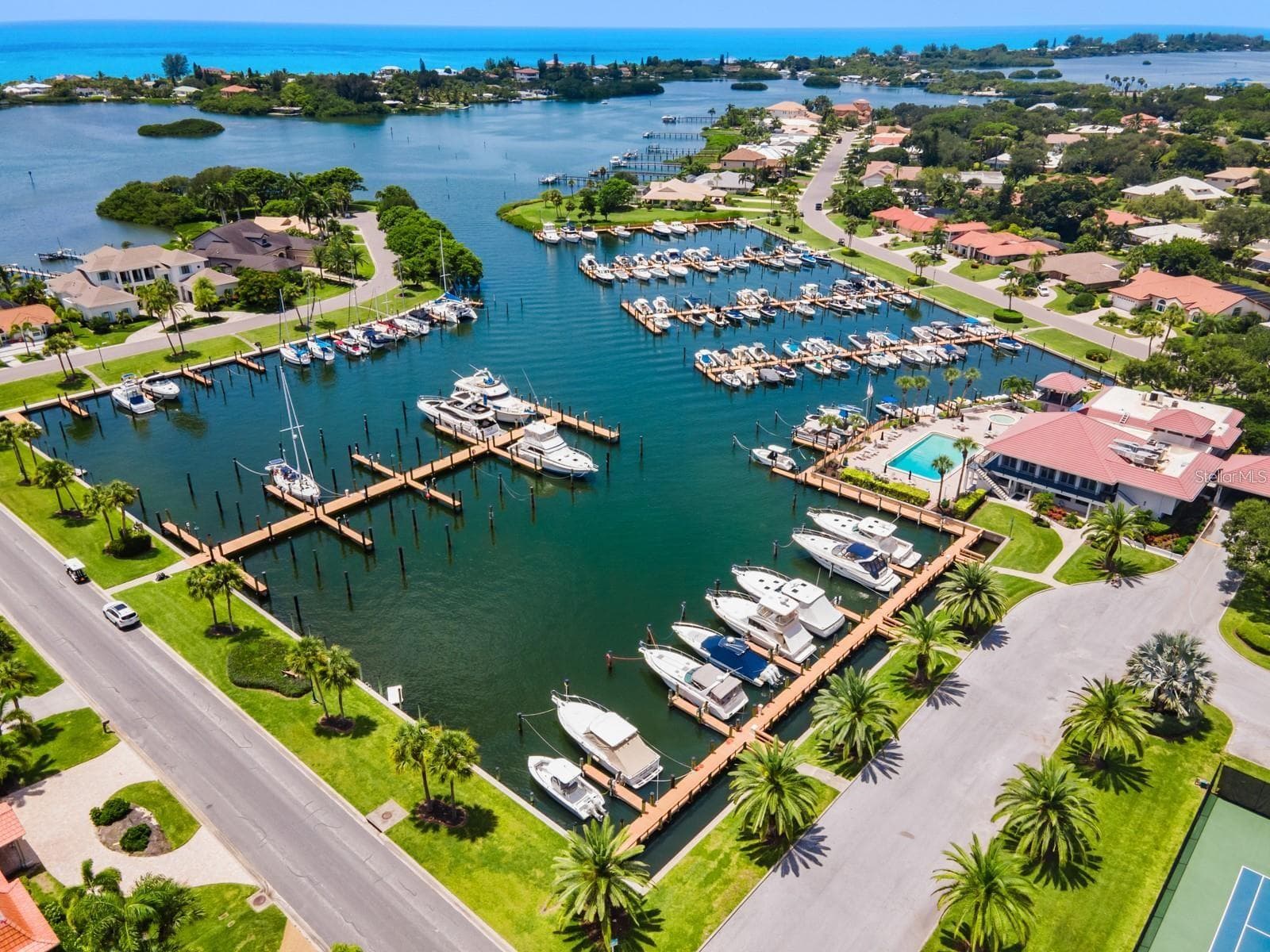 Community marina aerial view - 102 WINDWARD DR, OSPREY