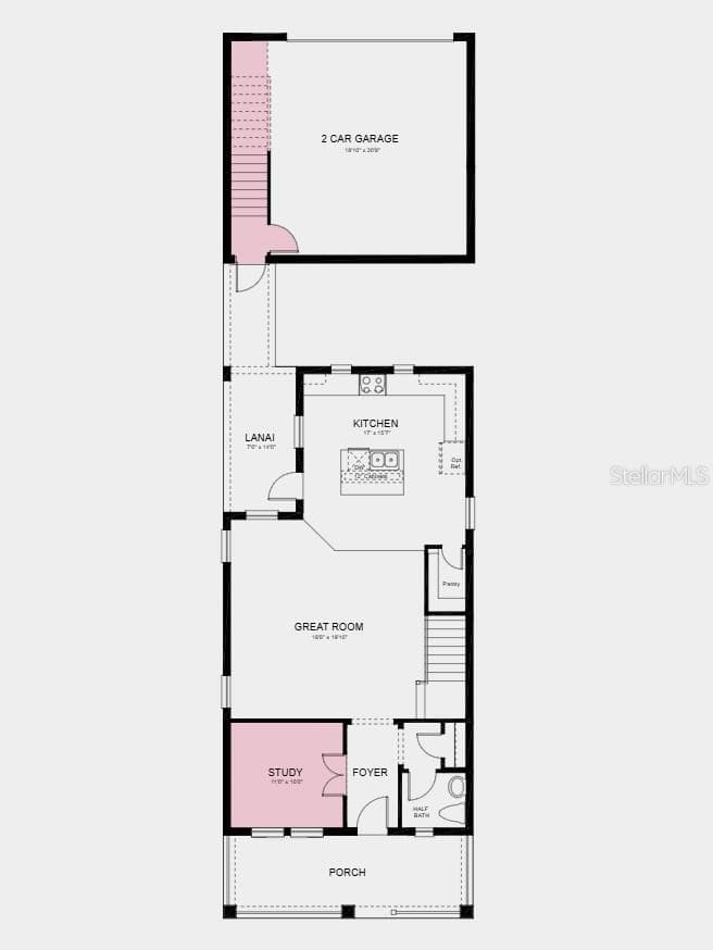 First Floor Plan - Additional Highlights Include: wet bar at game room, pre-plumbed for future laundry sink, gas appliance package, quartz countertops, and refrigerator - 14795 FIELD DAISY DR, WINTER GARDEN