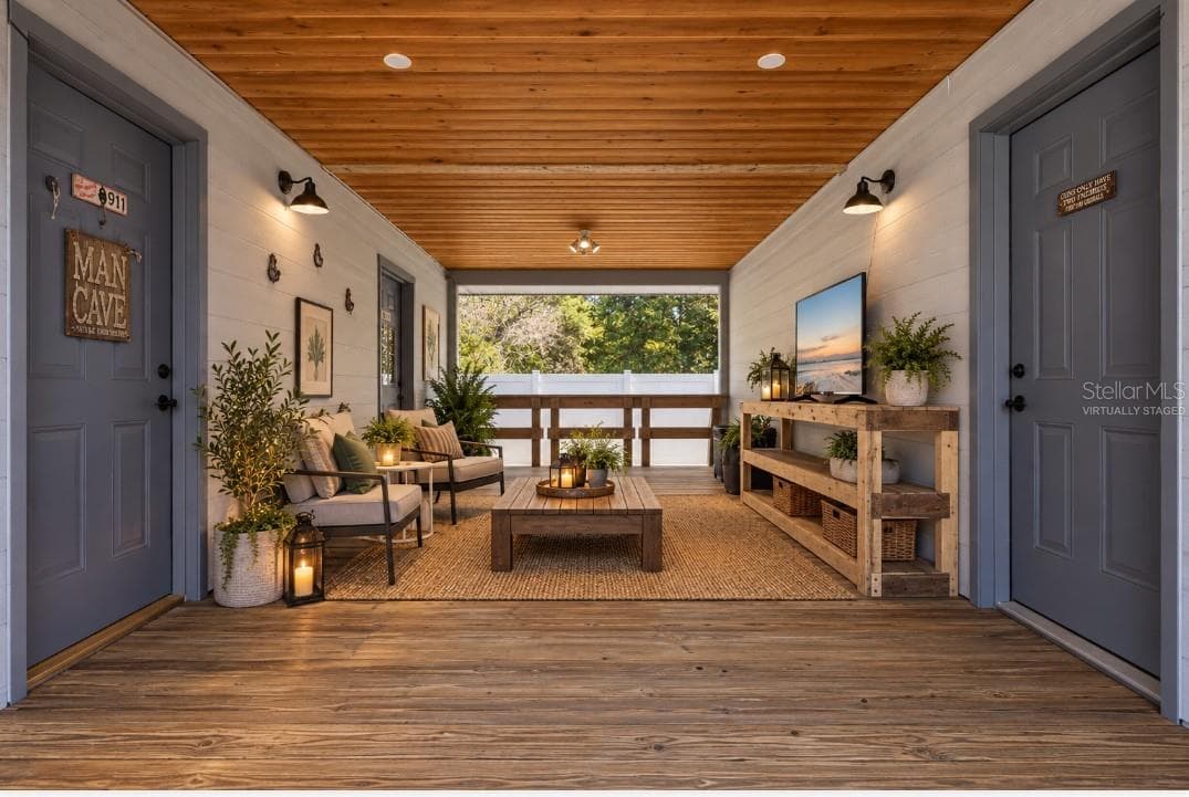 Virtually staged workshop patio - 168 COMMUNITY DR, DEBARY