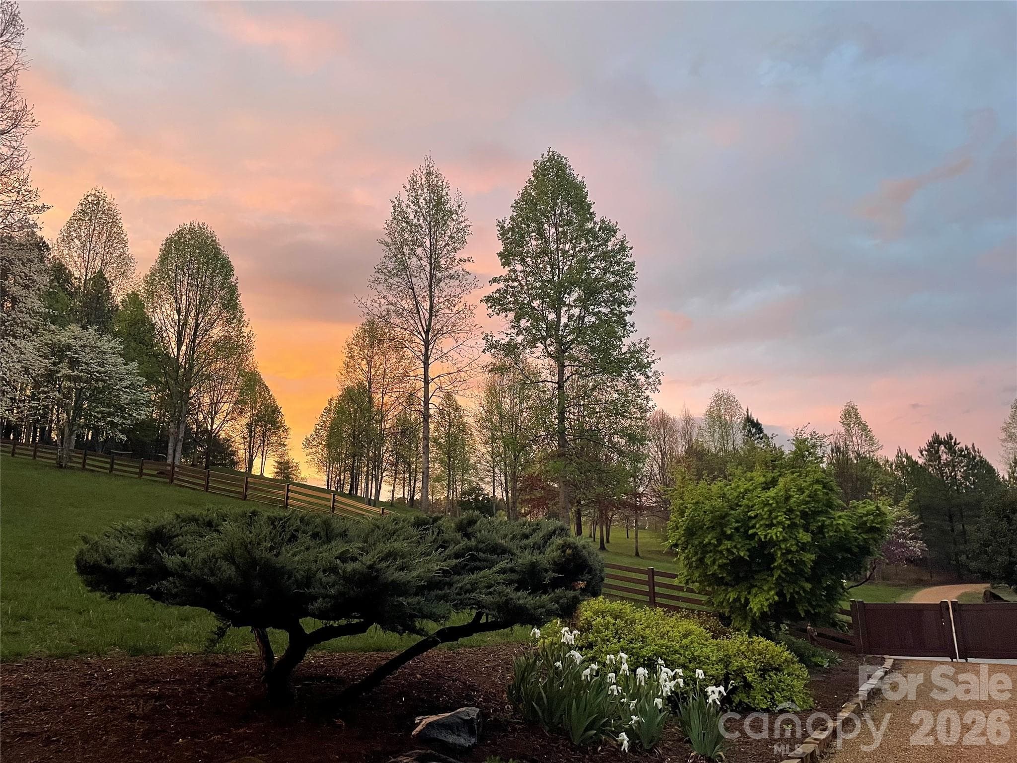 Featuring breathtaking sunsets, over $200K in landscaping and the gorgeous gate leading to the home - 140 Blazing Star Lane, Mill Spring