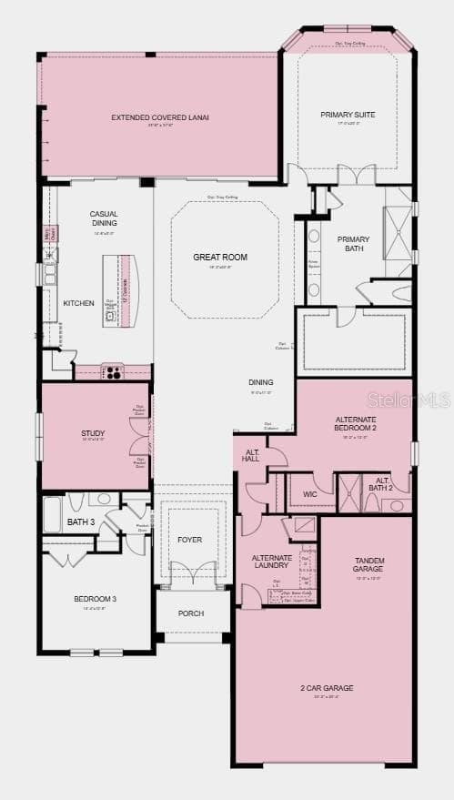 Floor Plan - Additional Highlights Include: tray ceiling package, double pocket doors into the study, 8' interior doors, outdoor kitchen rough-in, and impact windows throughout home - 14829 CONTENTA LOOP, BRADENTON