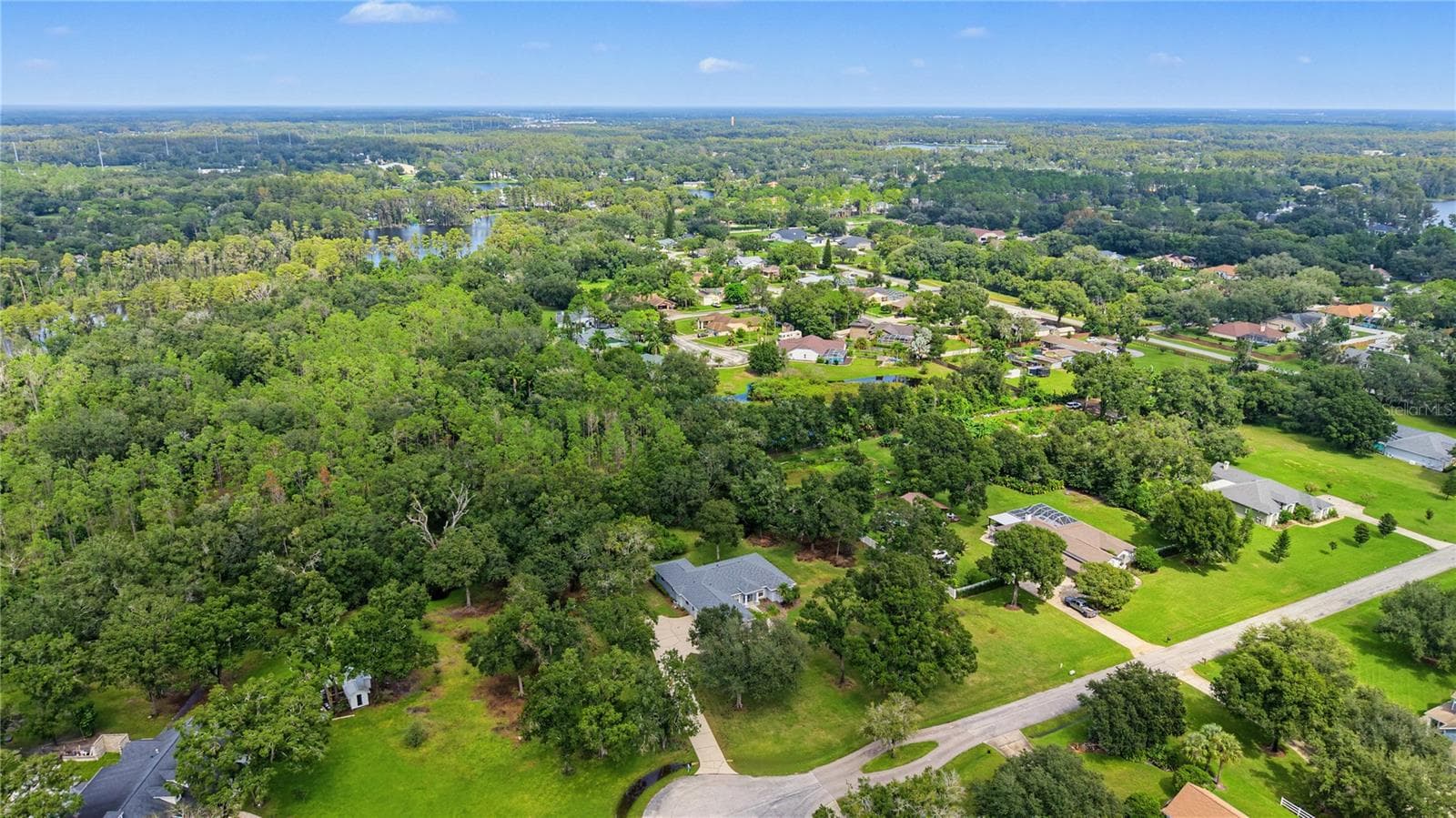Drone overview of property in the cul de sac. - 915 LAKE THOMAS LN, LUTZ