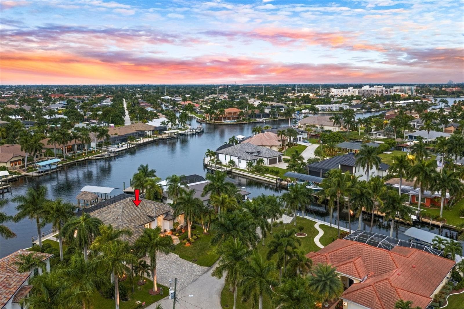 Aerial view showing the beautiful surroundings of 5205 Sunset Ct - 5205 SUNSET CT, CAPE CORAL