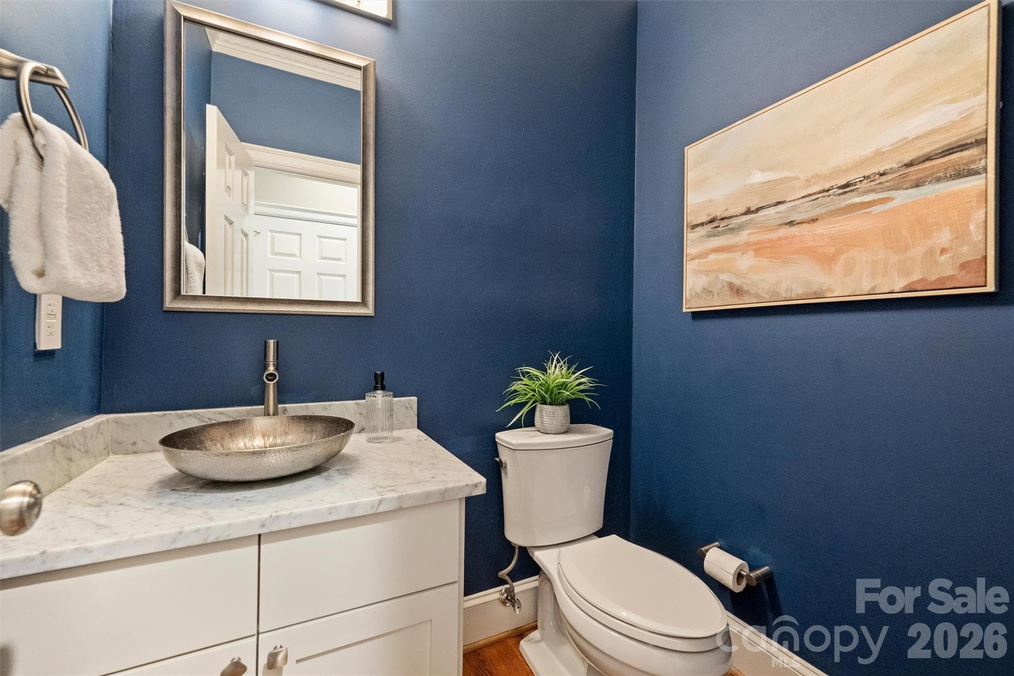 Handsome Powder Room with hammered copper sink. - 201 Hillside Avenue, Charlotte