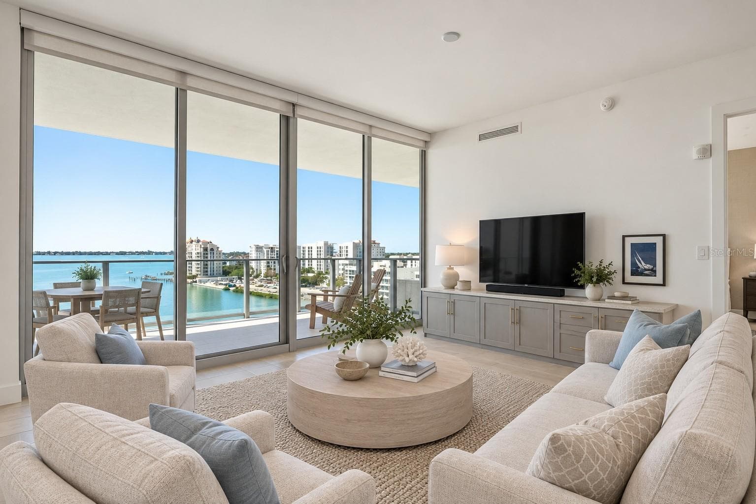 Virtually Stage- Living Room Southern Views - 1155 N GULFSTREAM AVE #802, SARASOTA