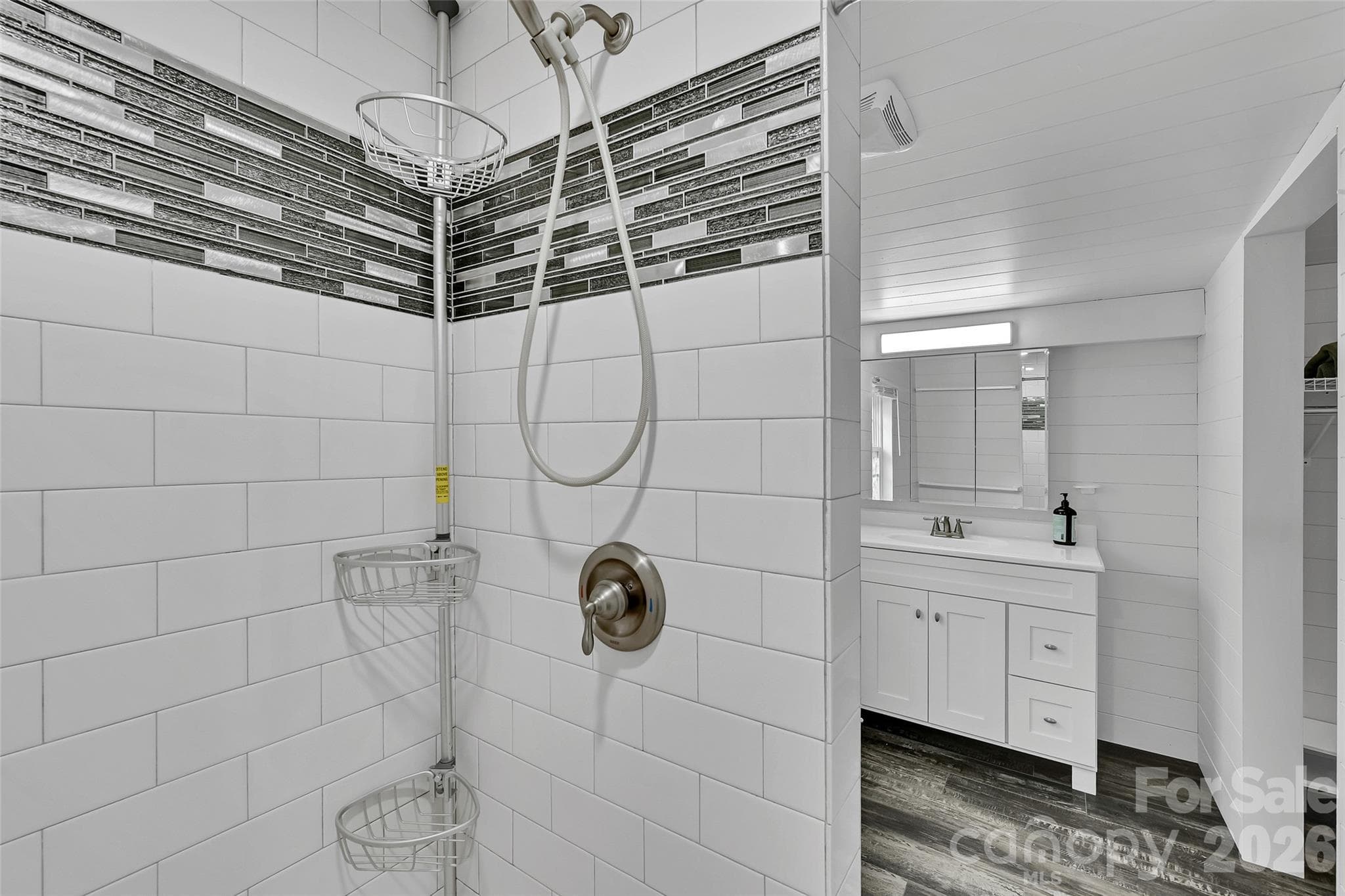 Tiled shower - 209 Old Haw Creek Road, Asheville