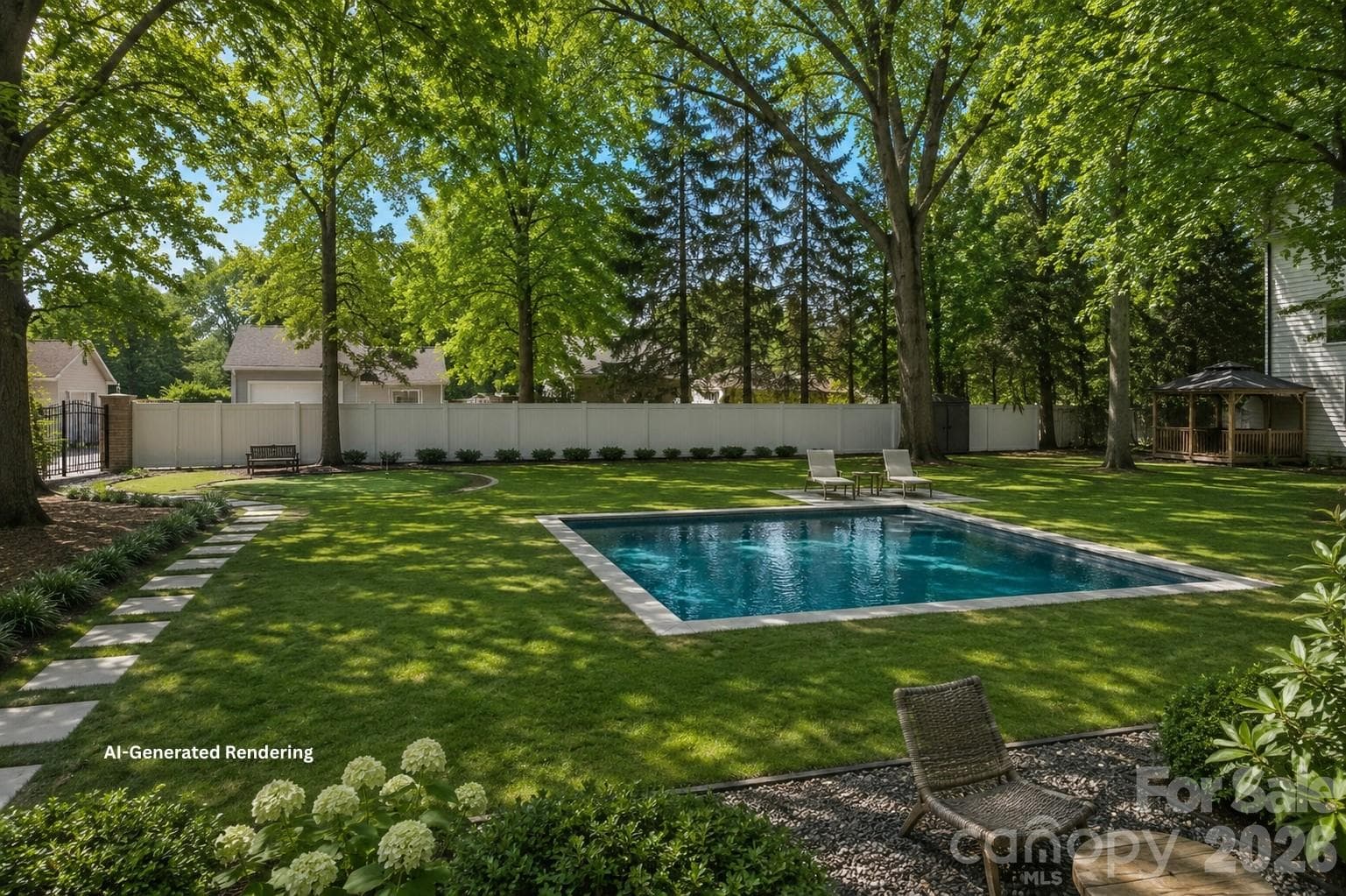 AI rendering showcases one possibility for adding a pool to the spacious backyard! - 4341 Old Saybrook Court, Charlotte