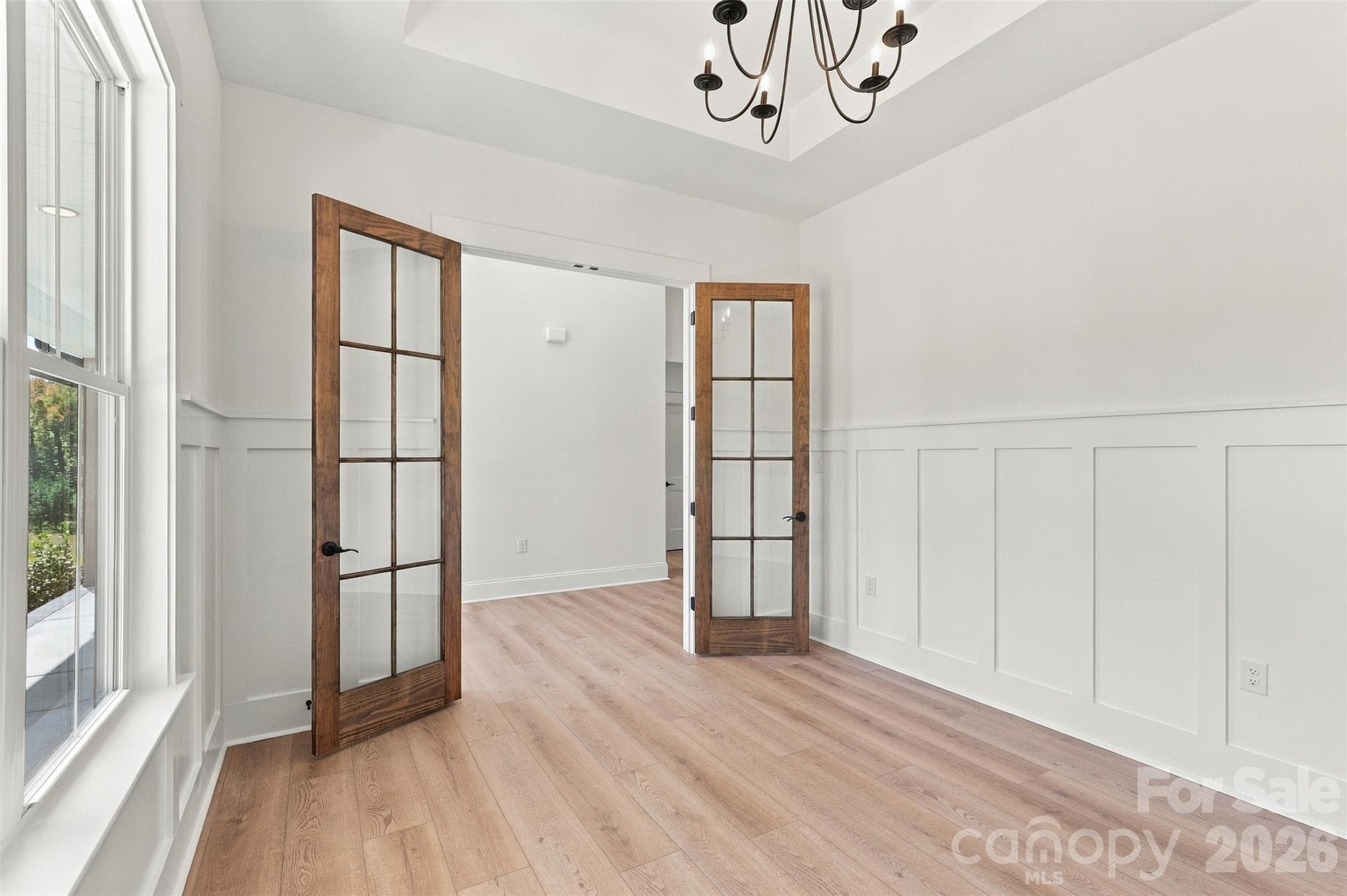 Office- tray ceiling, stained french doors, molding - 394 S NC 200 Highway, Stanfield
