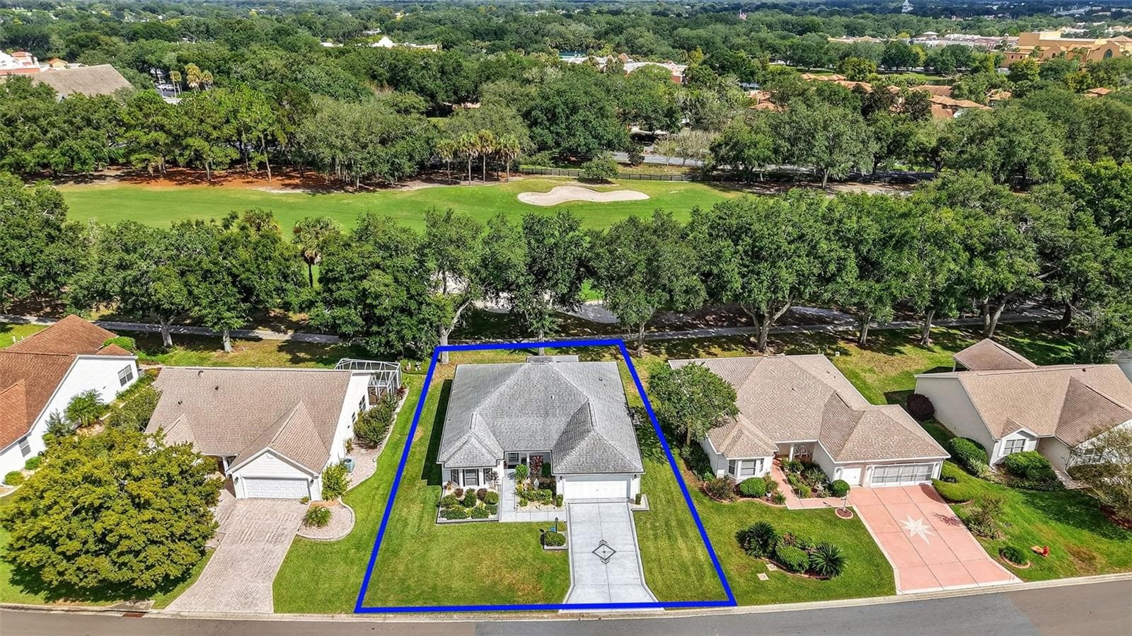 Aerial Front Elevation with Property Lines and Expansive Golf Front Views! - 1201 BARCELONA DR, THE VILLAGES