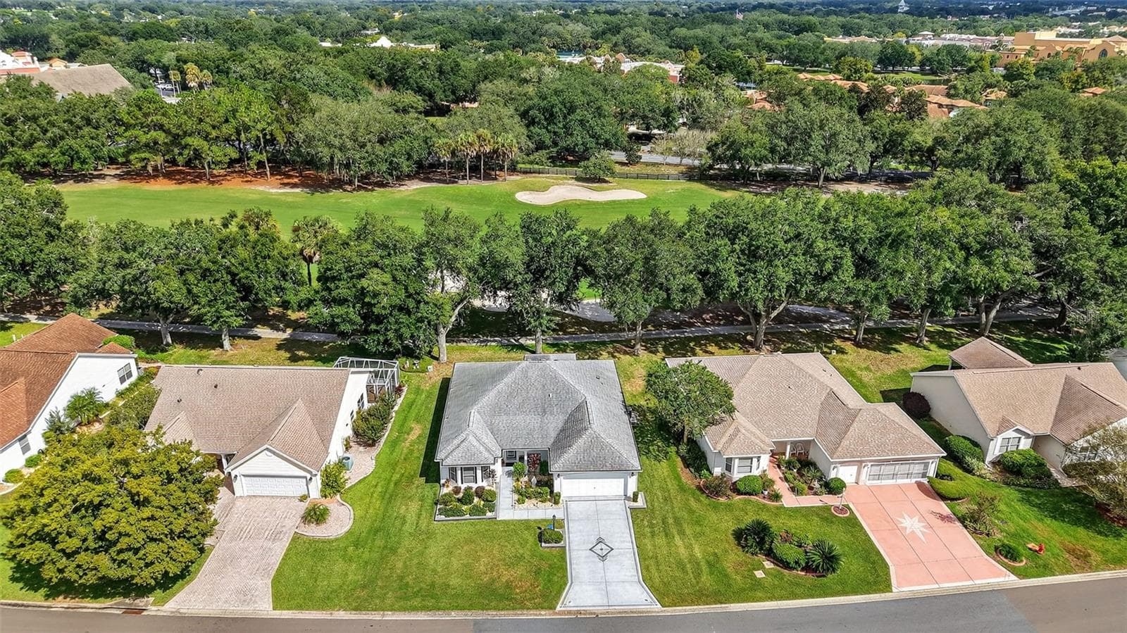 Aerial Front Elevation with Golf Front Views - 1201 BARCELONA DR, THE VILLAGES