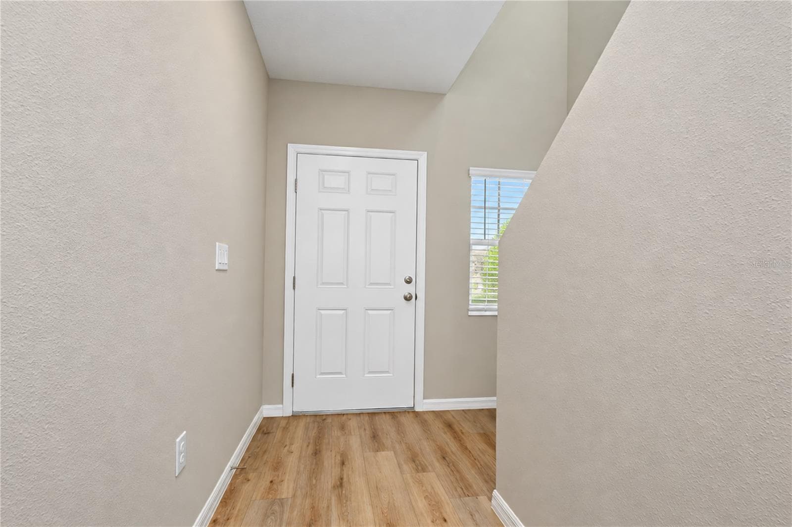 Bright, inviting entryway with wood-look flooring and a white front door. - 11484 BROOK EDGE AVE, RIVERVIEW