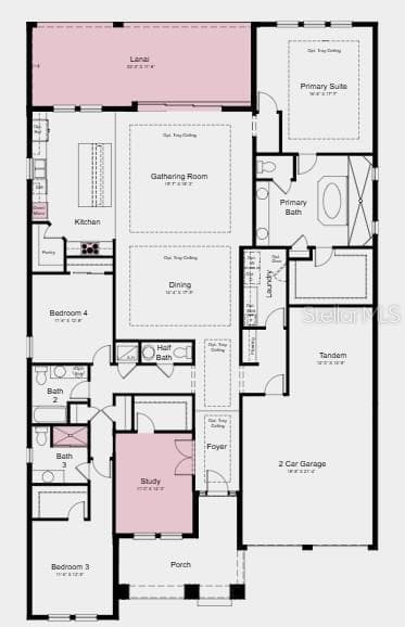 Floor Plan - Additional Highlights include: Pocket sliding glass door at great room, tray ceiling package, whole house 8' interior doors, quartz countertops, whole house blinds, and outdoor kitchen rough-in - 12934 HARVEST RAIN AVE, WINTER GARDEN