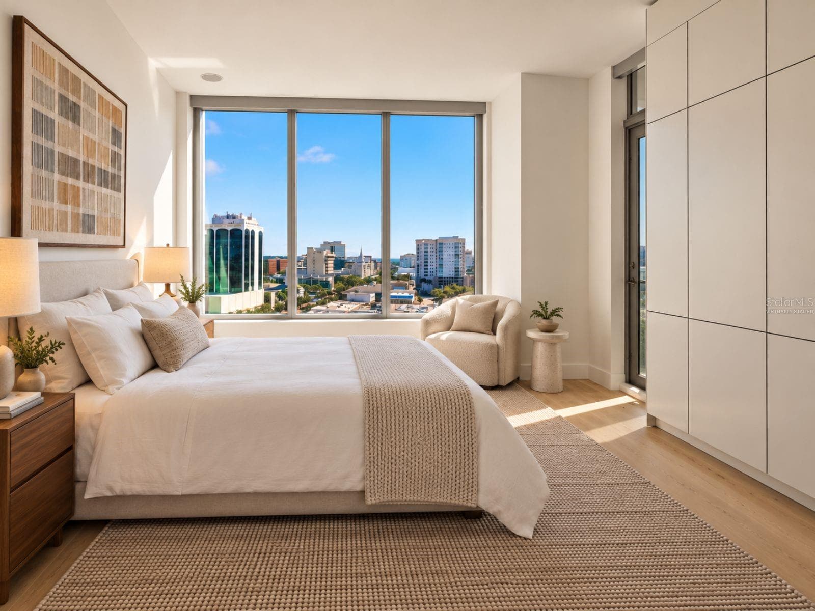 Virtually staged primary bedroom - 111 S PINEAPPLE AVE #1103, SARASOTA