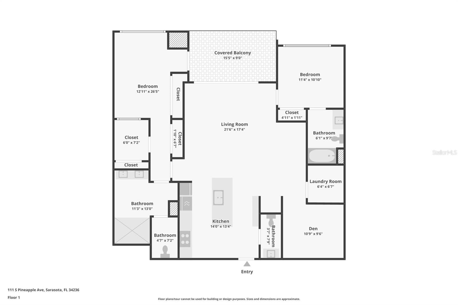 Dimensions are approximate. - 111 S PINEAPPLE AVE #1103, SARASOTA