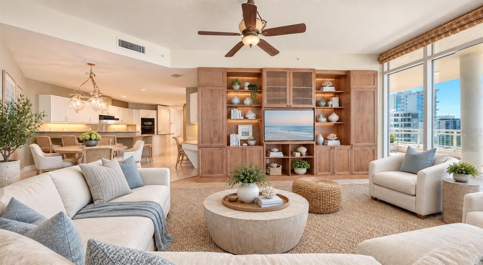 Virtually Staged Family Room - 340 S PALM AVE #101, SARASOTA