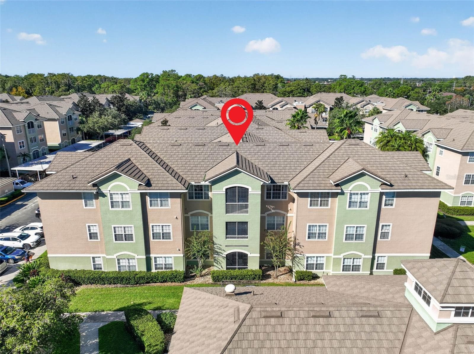 Aerial front view with location pin on building 4849 - 4849 CYPRESS WOODS DR #1302, ORLANDO