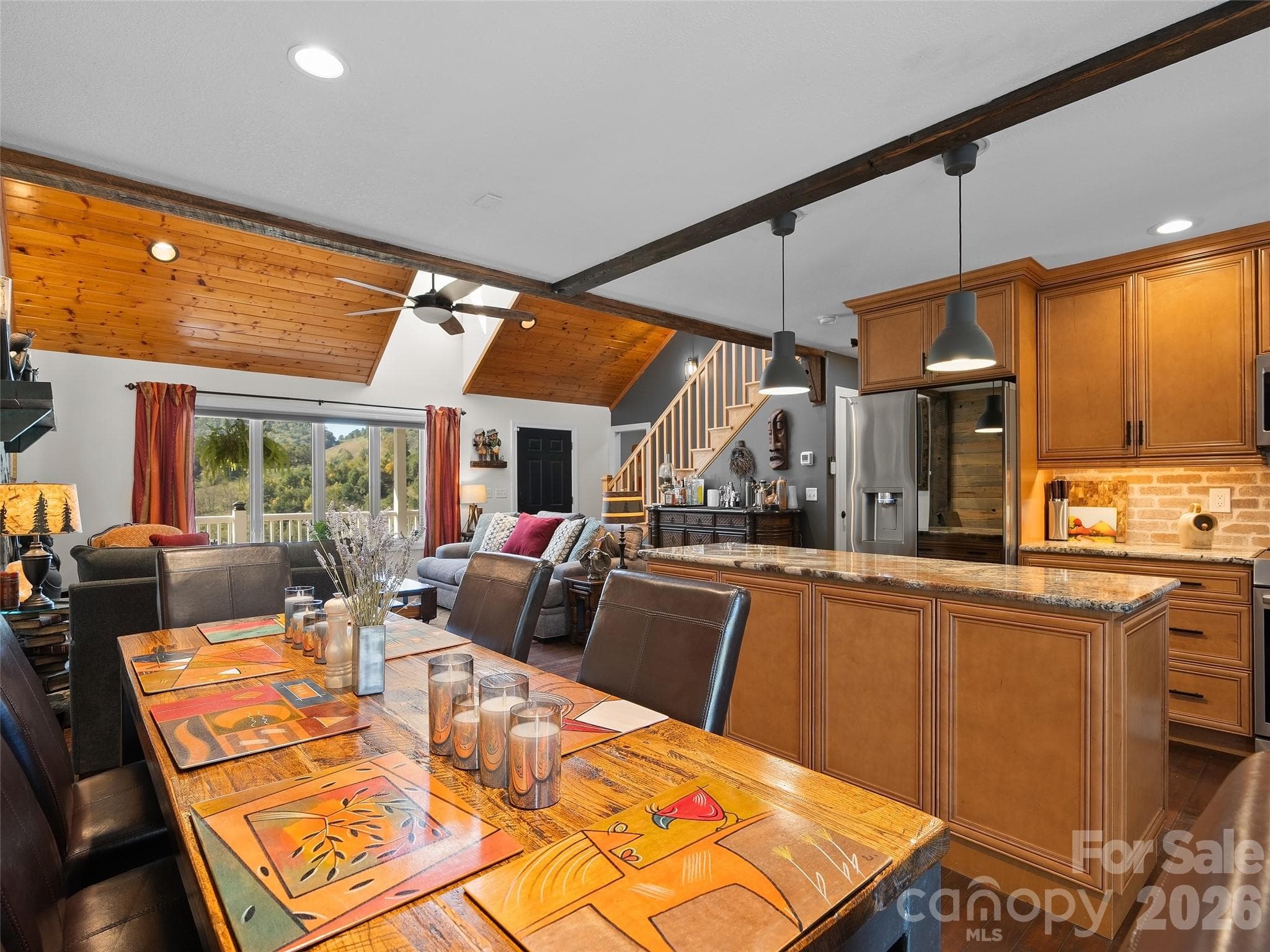 View of Kitchen with brick backsplash from the Dining Area. - 43 Eagle Ridge, Clyde