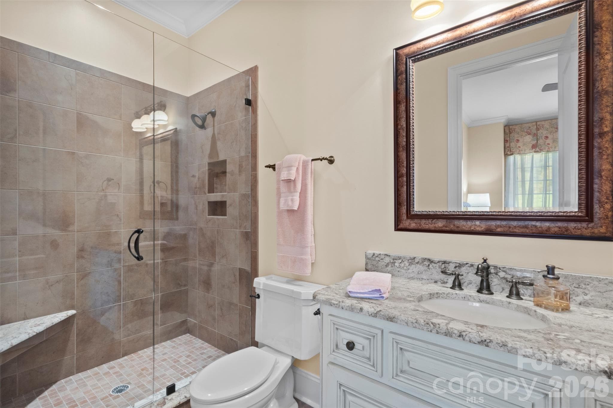 En-suite bathroom with tiled walk-in shower - 973 Pinnacle Drive, Iron Station