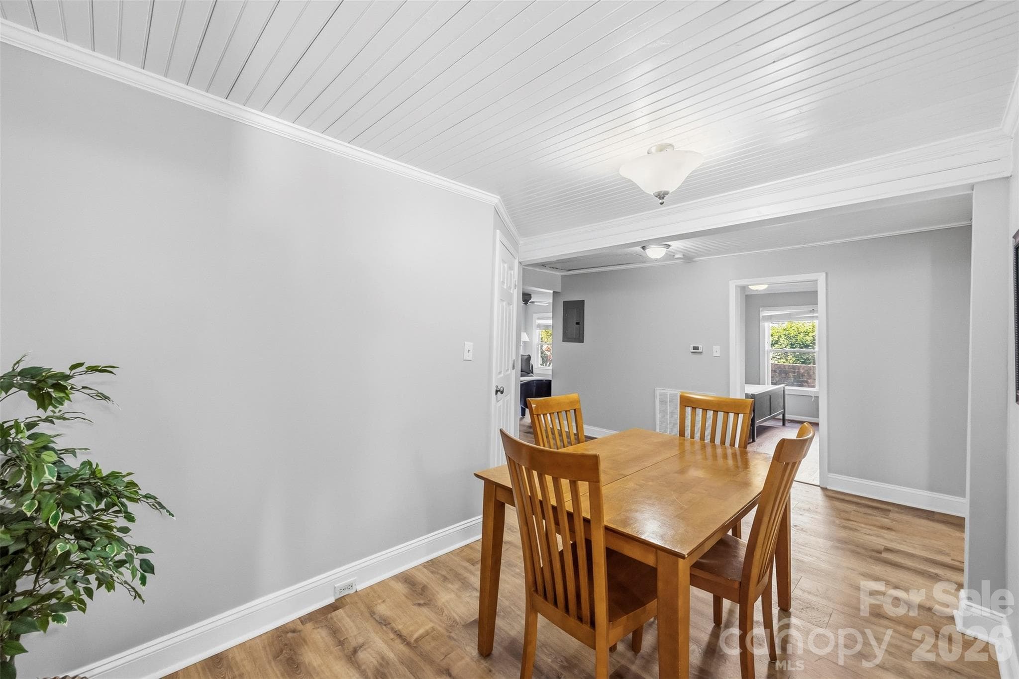 Dining area with a beadboard ceiling. - 220 Armour Street, Davidson