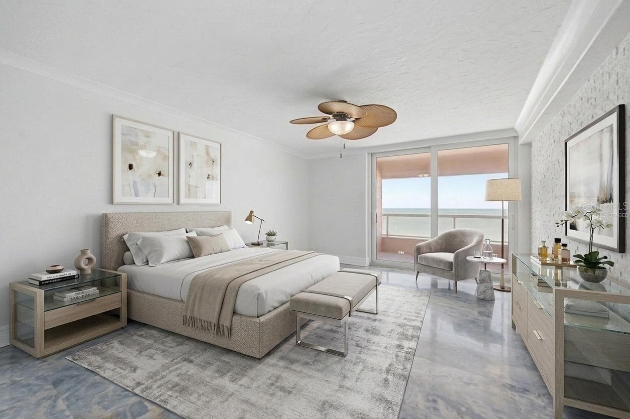 Virtually staged Primary Bedroom - 1310 GULF BLVD #14E, CLEARWATER