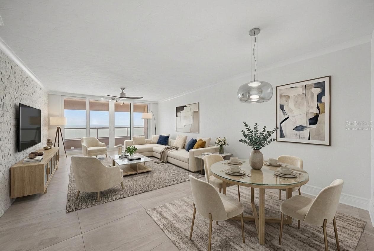 Virtually staged Living Room - 1310 GULF BLVD #14E, CLEARWATER