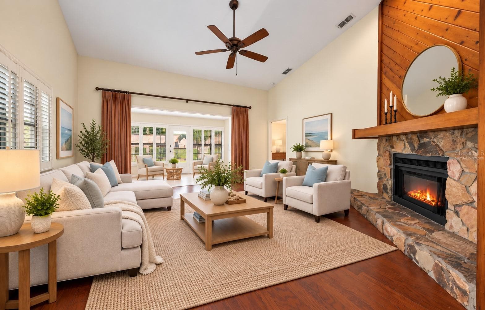 virtually staged family room - 3160 JADEMOOR CIR, PALM HARBOR