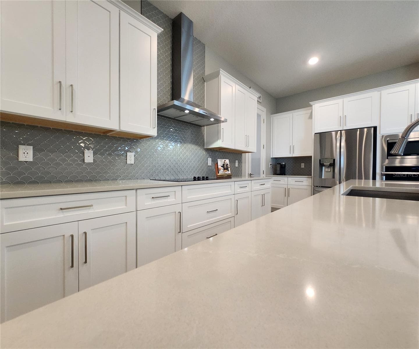 Quartz Countertops, Glass Backsplash, External Vent - 8896 DRUMMER PLANK DR, WESLEY CHAPEL