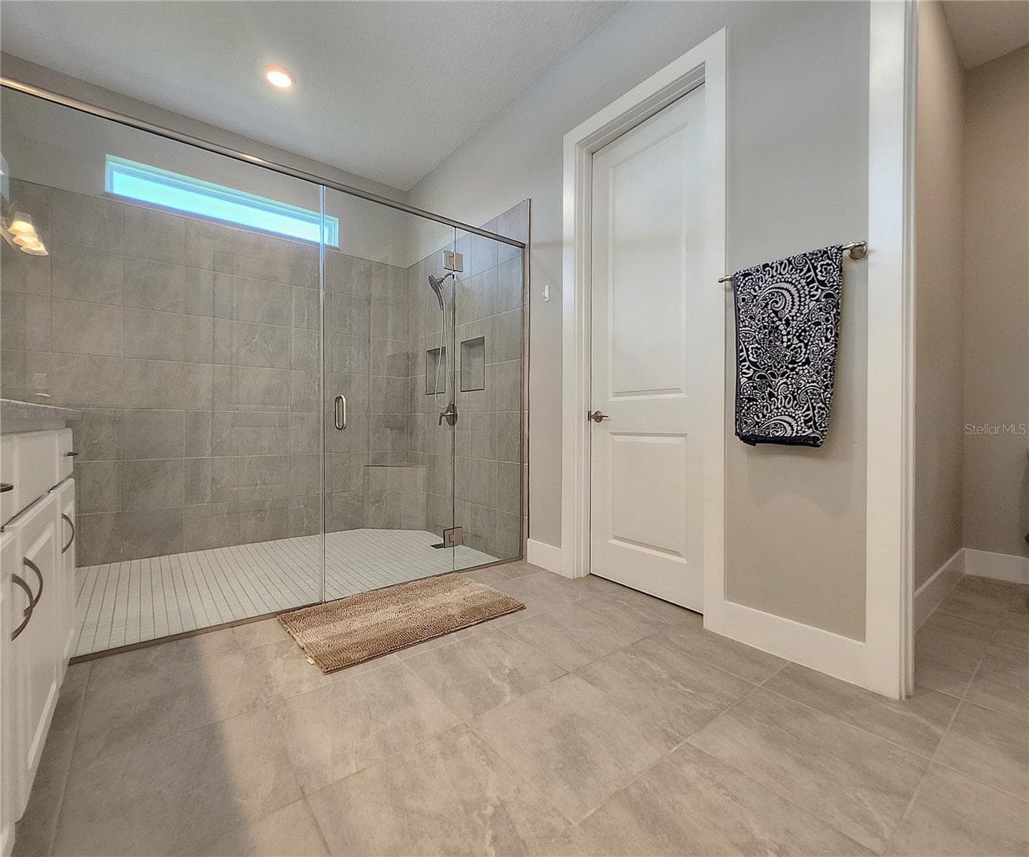 Master bathroom includes large walk-in tiled shower, water closet, walk-in closet, dual sink vanity, granite countertops - 8896 DRUMMER PLANK DR, WESLEY CHAPEL