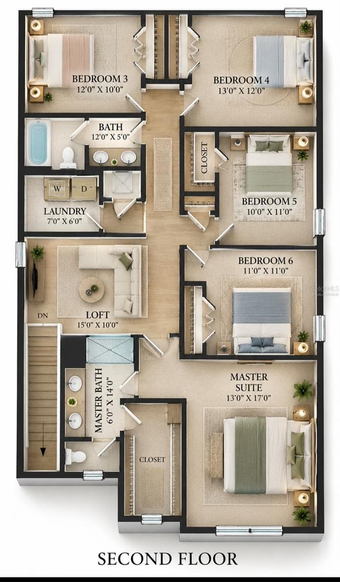 Virtually Staged Upstairs floor plan - 10213 BOGGY MOSS DR, RIVERVIEW