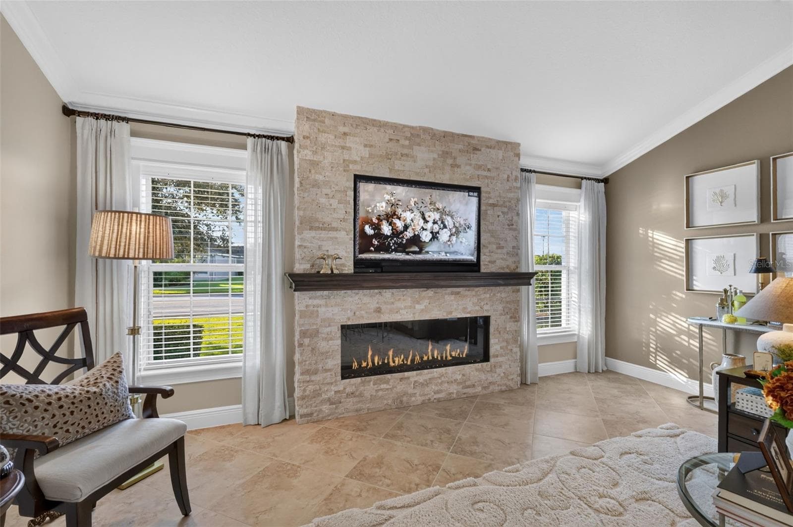 Living Room CUSTOM Stone Fireplace - 1793 WAX BERRY CT, THE VILLAGES