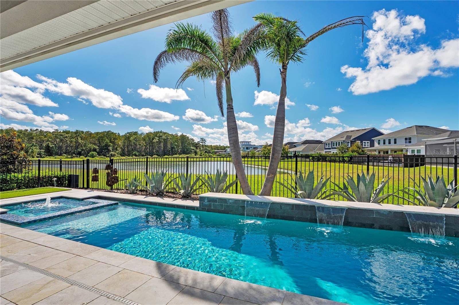 Self cleaning, heated salt water pool and spa surrounded by palms and blue skies. - 8336 CANETTI ST, ORLANDO