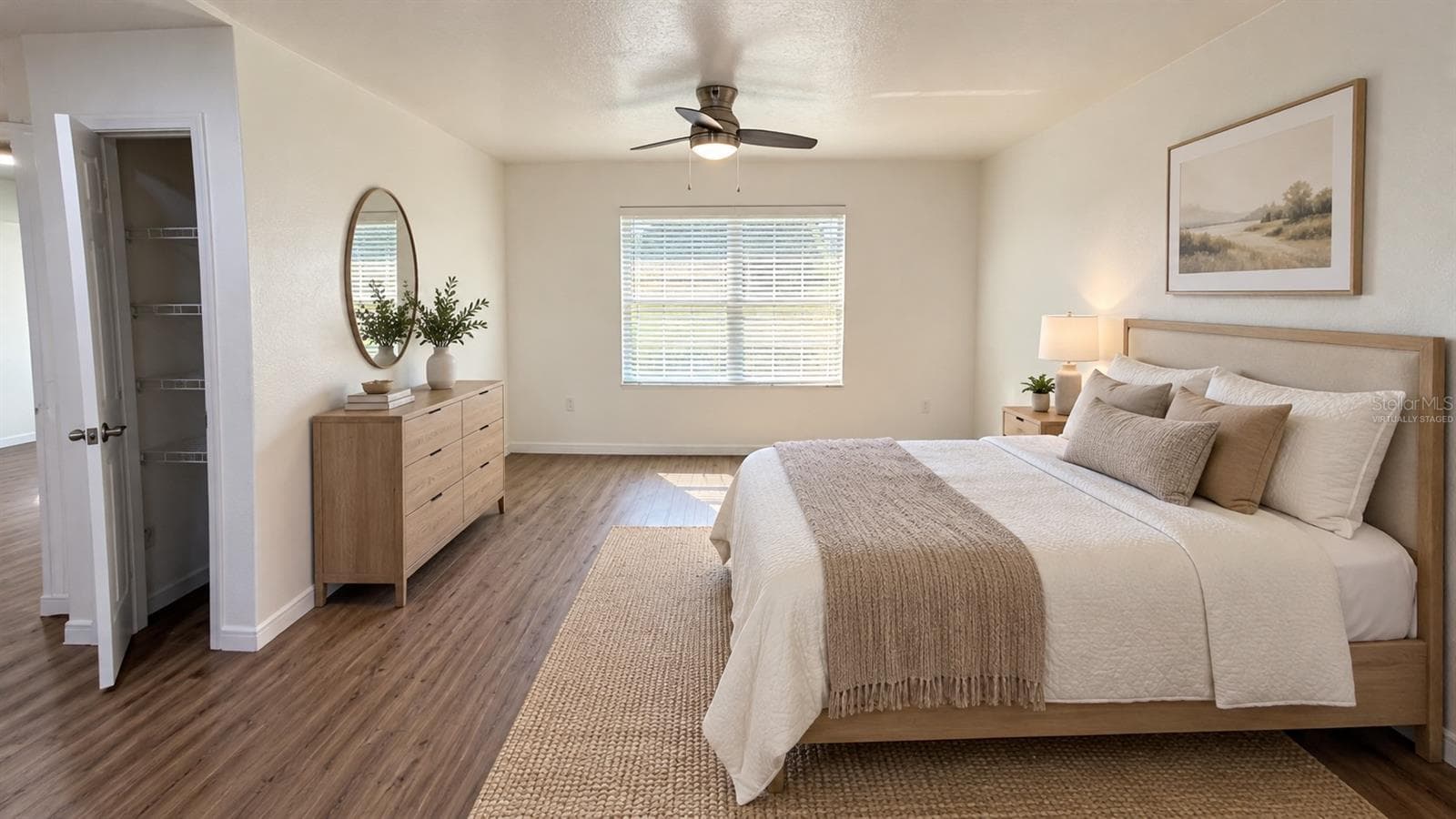 Virtually staged - Bedroom. Digital furniture and decor illustrate a possible layout; furnishings are not included. Original unstaged view retained. - 2255 SHEBOYGAN PL, KISSIMMEE