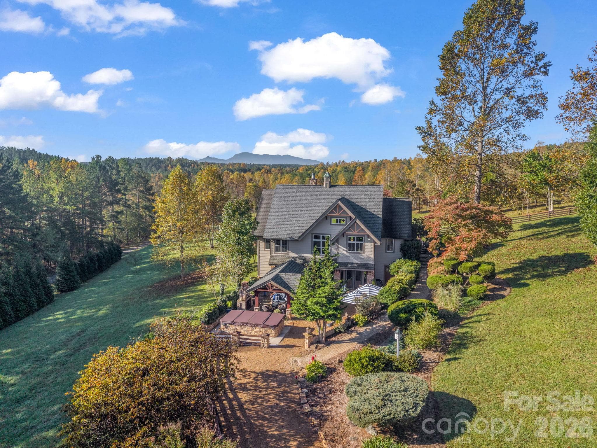 Aerial showcasing mountain views and privacy, inner parcel - 140 Blazing Star Lane, Mill Spring